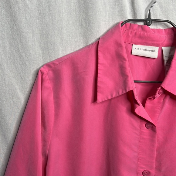Hot Pink Liz Claiborne 3/4 sleeve collared button-up flowy top - Picture 4 of 10
